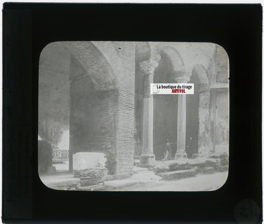 Cloître Santa Maria Antiqua, photo plaque verre, noir & blanc, positif 8,5x10 cm