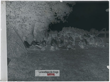 Travailleurs des champs, moissons, plaque verre, photo ancienne, négatif 9x12 cm