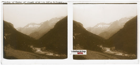 Vallée Astau, Oô, Ciel Baque, plaque verre, photo stéréoscopie, N&B 6x13 cm