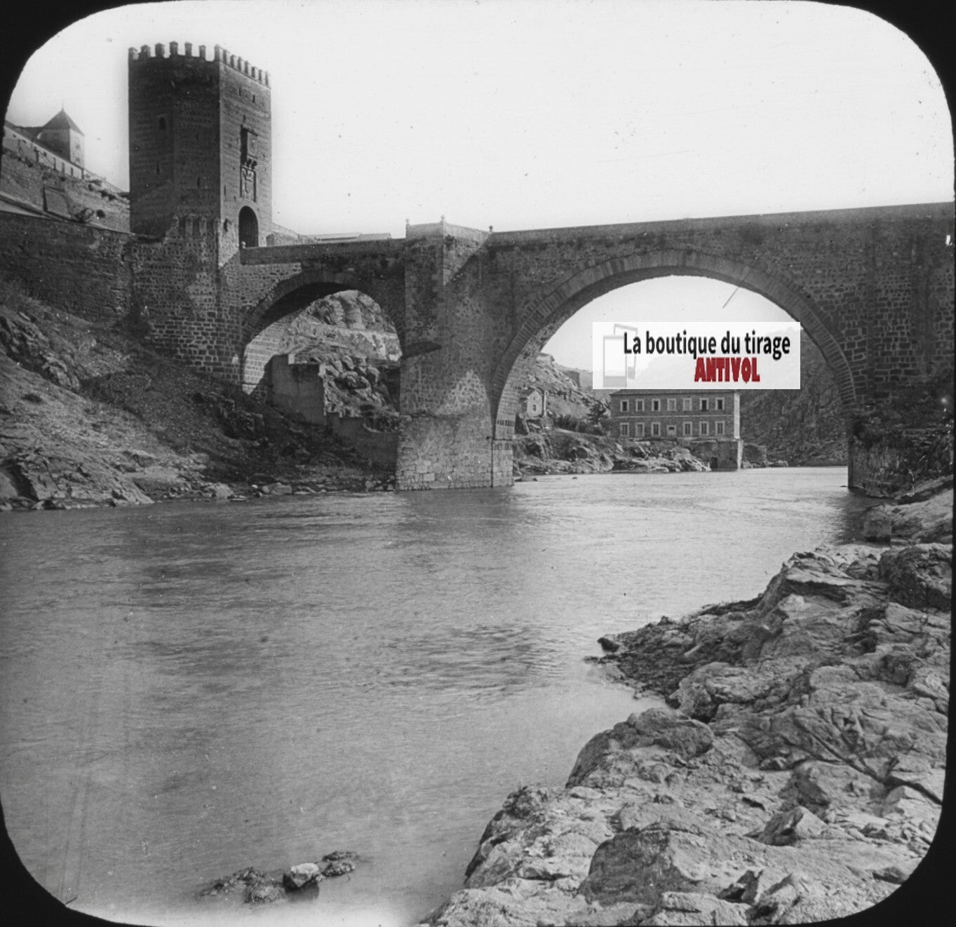 Pont de San Martín, Tolède, Espagne, photo plaque de verre, positif 8,5x10 cm