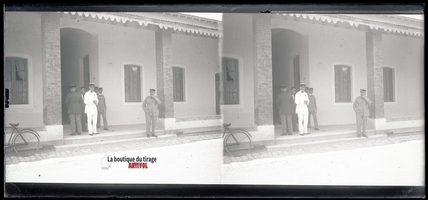 Algérie, officiers coloniaux, plaque verre, photo stéréo, négatif N&B 6x13 cm