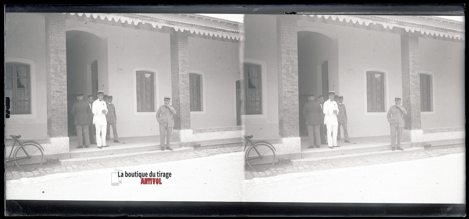Algérie, officiers coloniaux, plaque verre, photo stéréo, négatif N&B 6x13 cm
