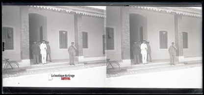 Algérie, officiers coloniaux, plaque verre, photo stéréo, négatif N&B 6x13 cm