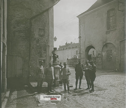 Militaires français, guerre WW1, plaque verre photo ancienne stéréo 6x13 cm