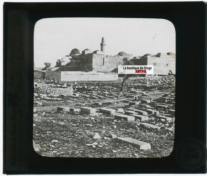 Tombeau du Roi David, photo plaque verre, noir & blanc, positif 8,5x10 cm