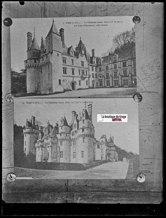 Château d'Ussé, Plaque verre photo ancienne, négatif noir & blanc 9x12 cm