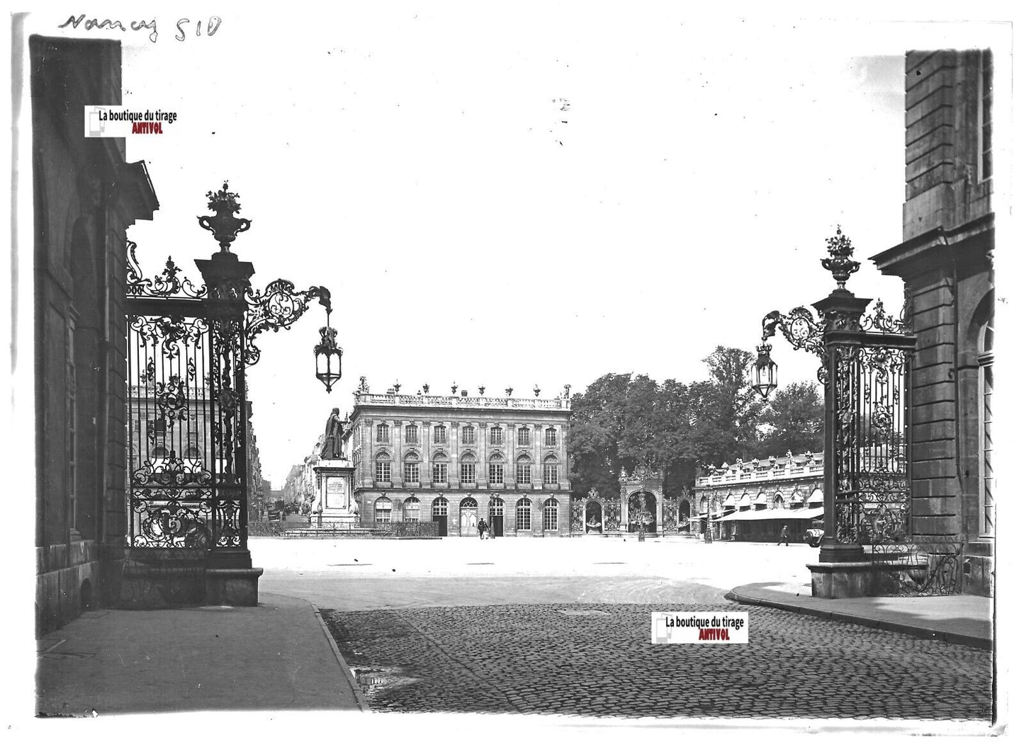 Plaque verre photo ancienne positif noir & blanc 13x18 cm Nancy, place Stanislas