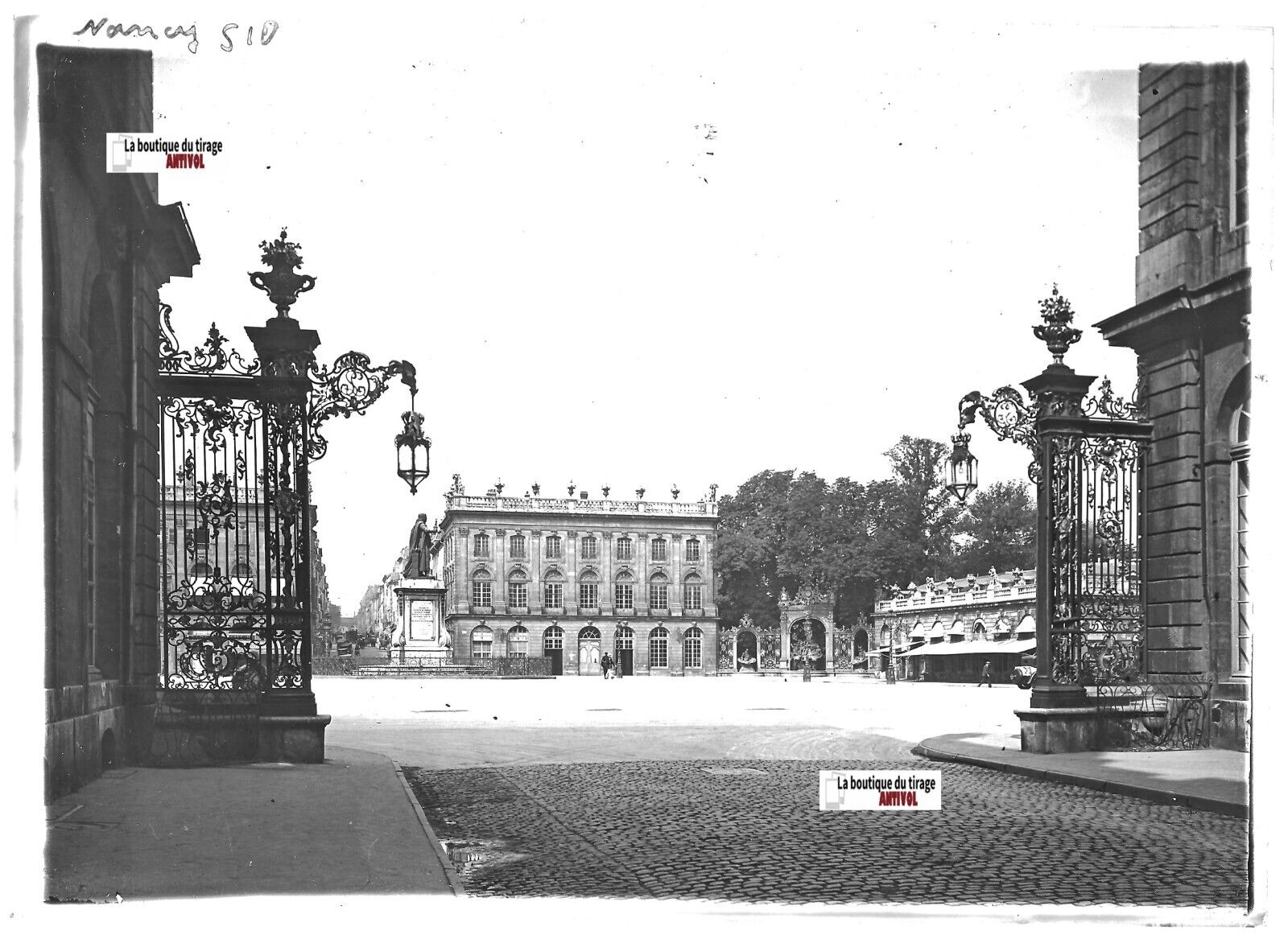 Plaque verre photo ancienne positif noir & blanc 13x18 cm Nancy, place Stanislas