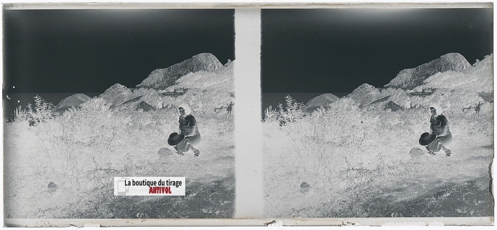 Algérie, Pointe de Cavallo, plaque verre, photo stéréo, négatif N&B 6x13 cm
