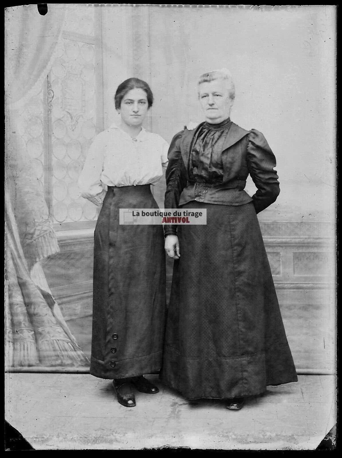 Plaque verre photo ancienne négatif noir et blanc 9x12 cm femmes glass plate 