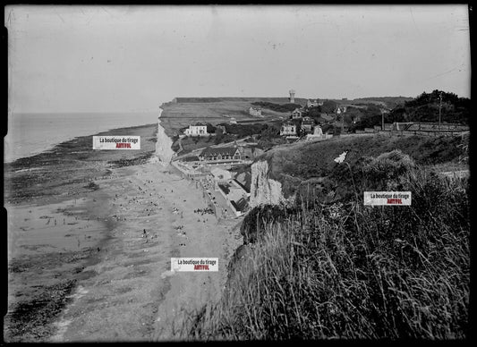 Plaque verre photo ancienne négatif noir et blanc 13x18 cm plage de Puys Dieppe