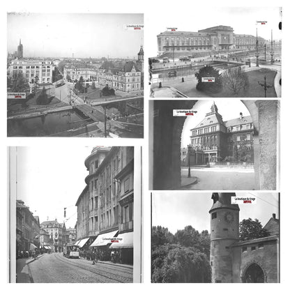 Mulhouse, tramway, gare, photos plaque de verre, lot de 5 positifs 13x18 cm