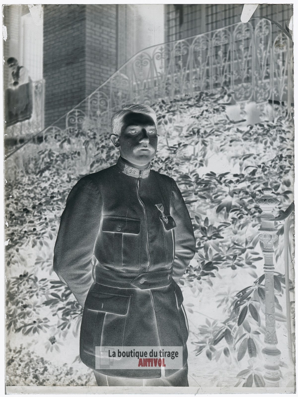 Officier du 26ᵉ régiment, soldat, plaque verre, photo ancienne, négatif 9x12 cm