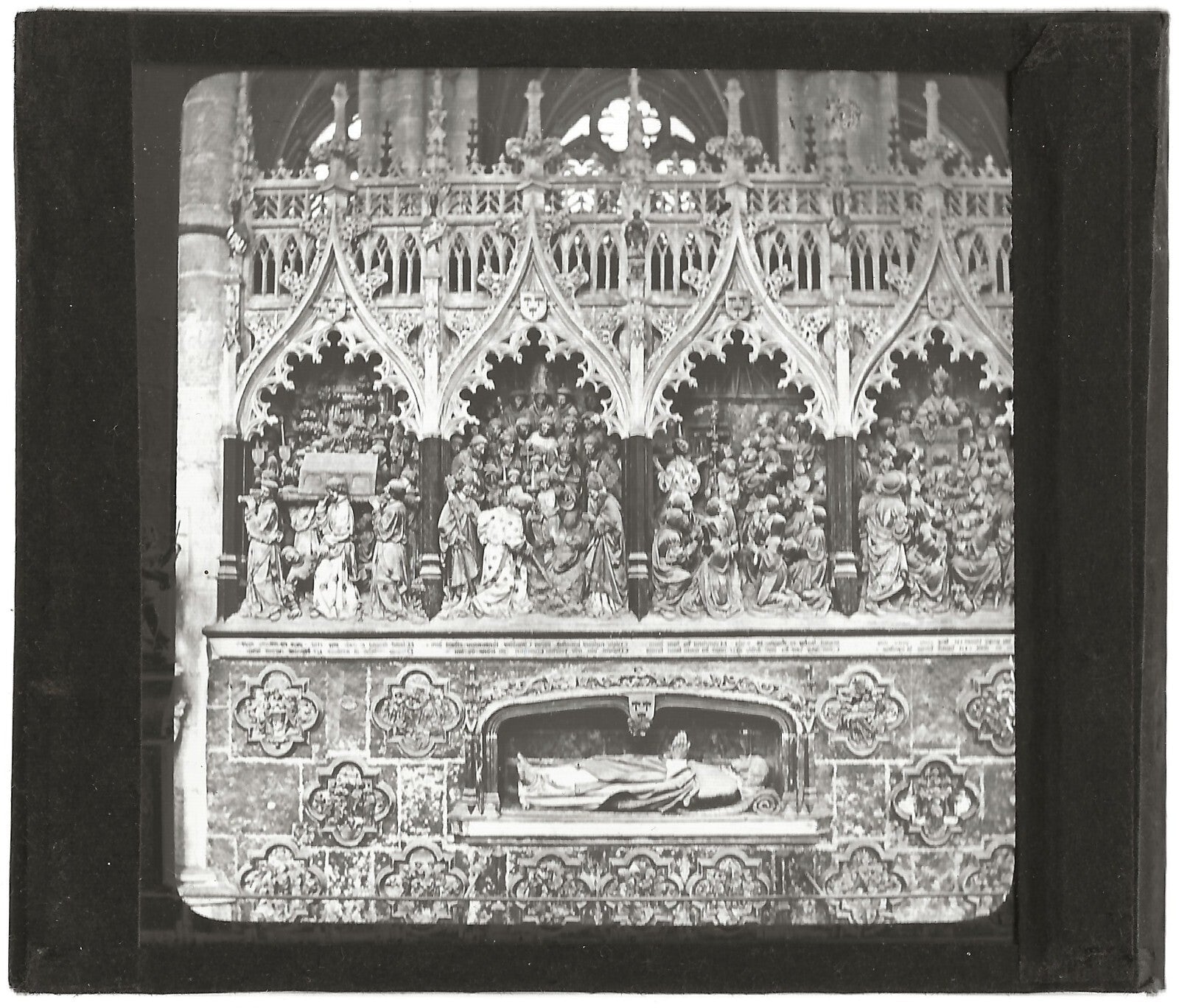 Clôture du choeur, Amiens, photo ancienne plaque verre, positif 8,5x10 cm