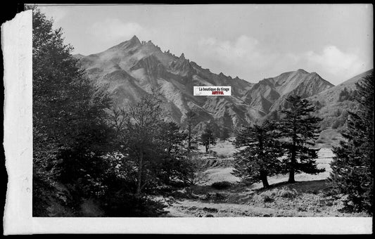 Plaque verre photo négatif noir & blanc 9x14 cm, Mont-Dore, téléphérique Sancy