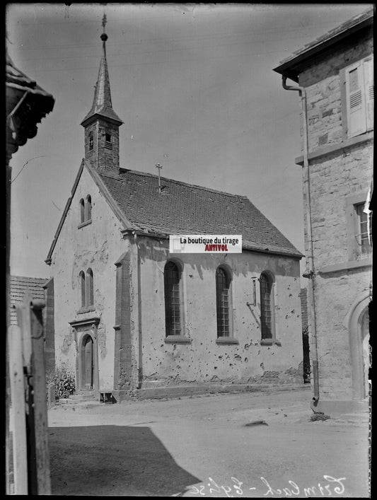 Plaque verre photo ancienne négatif noir et blanc 13x18 cm Trimbach église