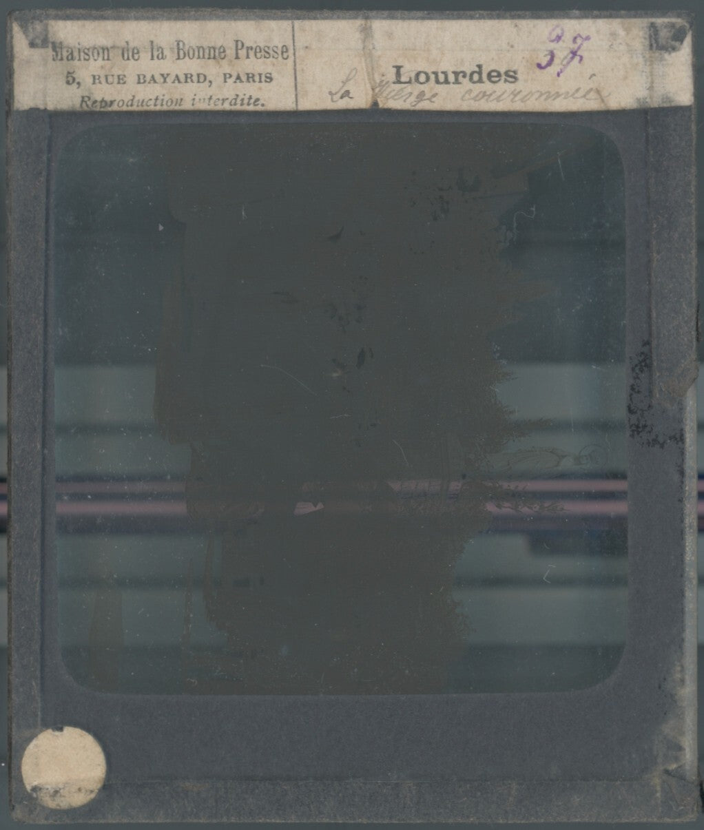 Vierge Couronnée, Lourdes, photo plaque verre, noir et blanc, positif 8,5x10 cm