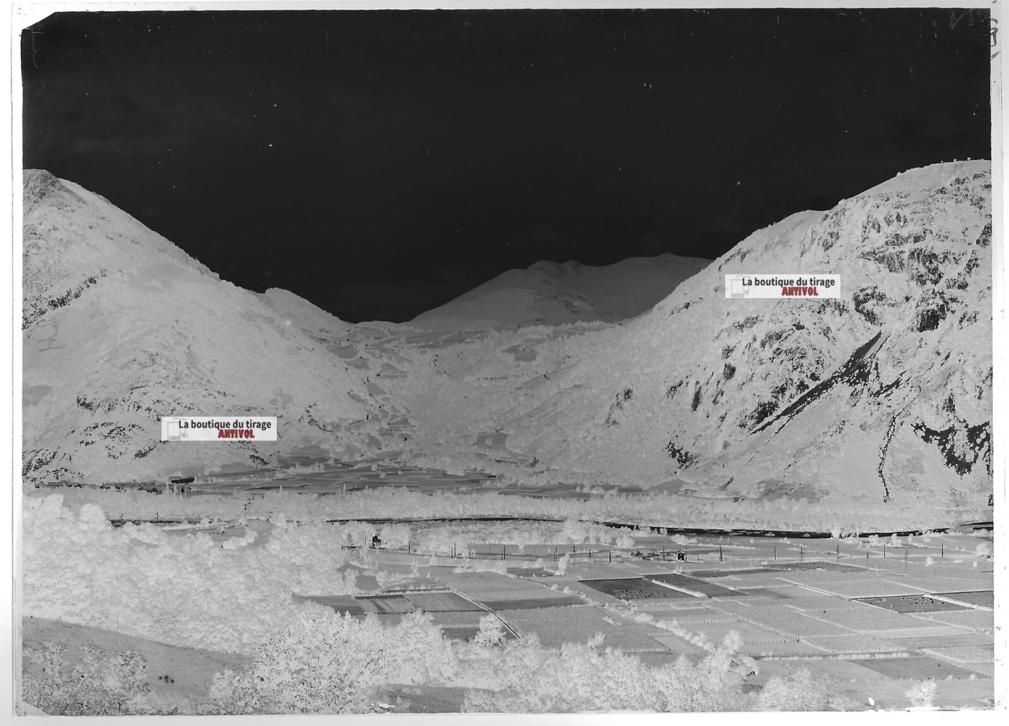 Plaque verre photo ancienne négatif noir et blanc 13x18 cm paysage France Bielle