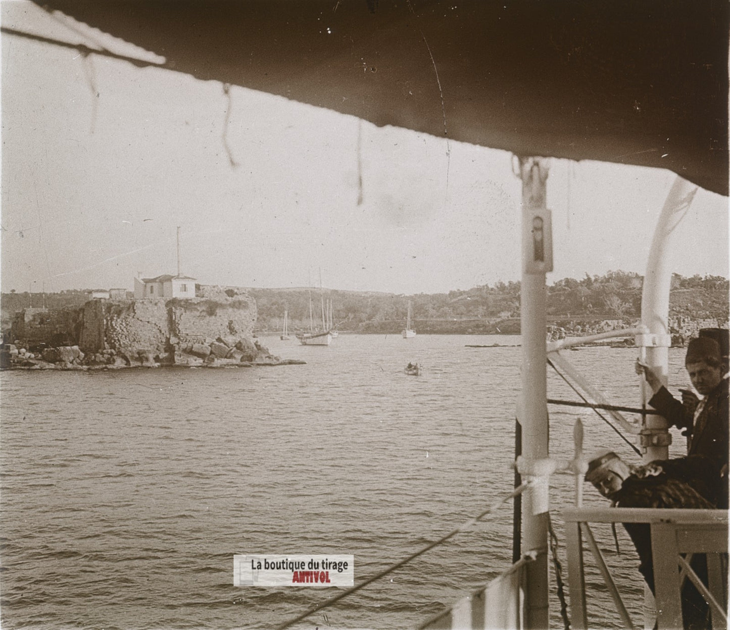 Bateau, Mer Méditerranée, plaque de verre, photo ancienne stéréo 6x13 cm