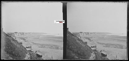 Plage Wimereux, Plaque verre photo stéréoscopique négatif noir & blanc 6x13 cm