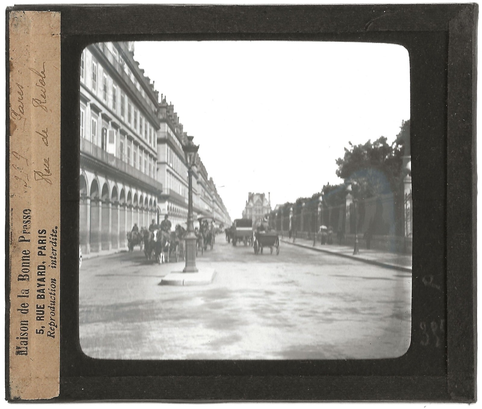 Rue de Rivoli, Paris, France, photo ancienne plaque de verre, positif 8,5x10 cm