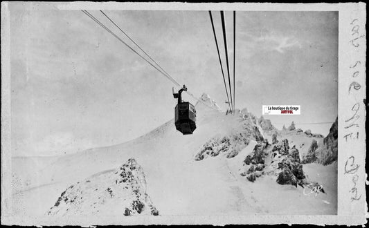 Mont-Dore, téléphérique Sancy, Plaque verre photo négatif noir & blanc 9x14 cm