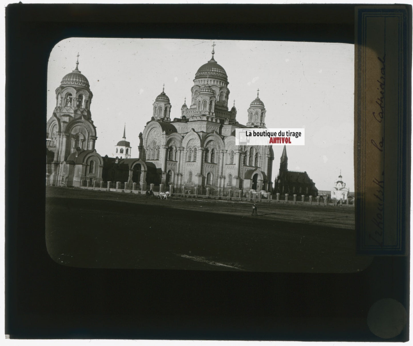 Cathédrale, Irkoutsk Russie, photo plaque verre, noir & blanc, positif 8,5x10 cm