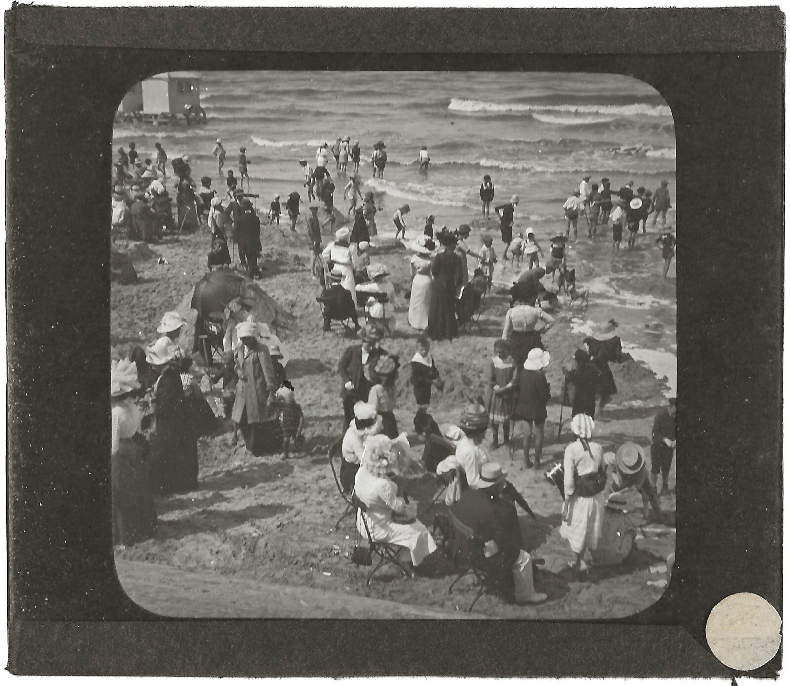 Ostende, Belgique, plage, baignade, photo plaque de verre, positif 8,5x10 cm