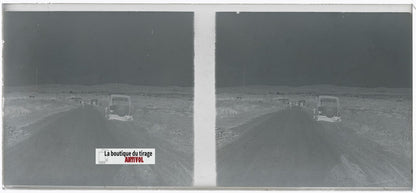 Algérie, voiture, plaque verre, photo stéréo, négatif noir & blanc 6x13 cm