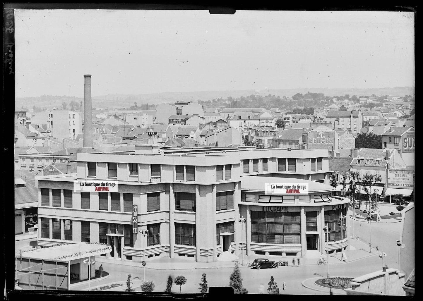 Plaque verre photo ancienne négatif noir et blanc 13x18 cm Vichy La Poste