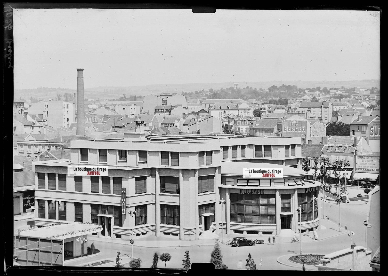 Plaque verre photo ancienne négatif noir et blanc 13x18 cm Vichy La Poste