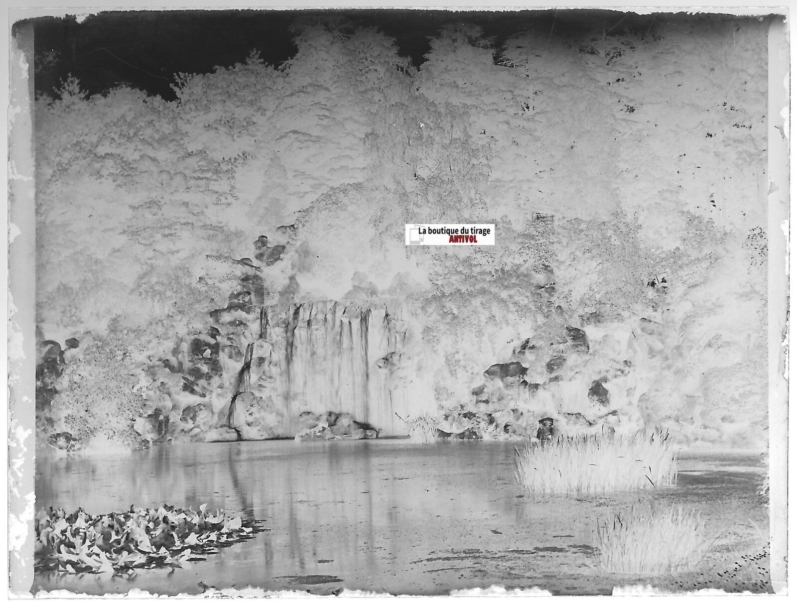 Cascade du Bois de Boulogne, Plaque verre photo, négatif noir & blanc 9x12 cm