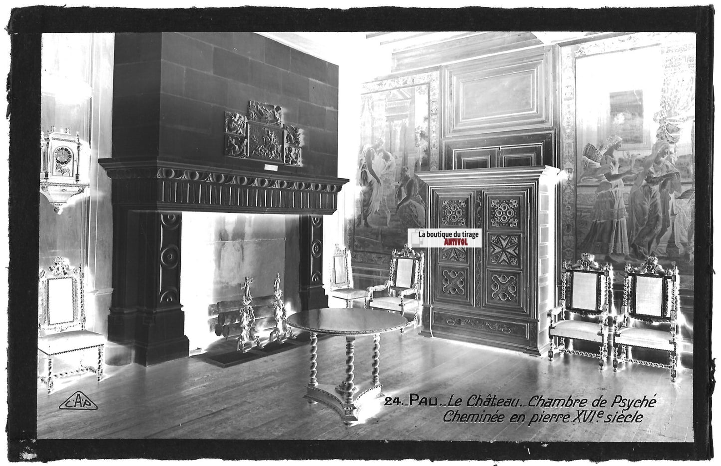 Plaque verre photo négatif noir & blanc 9x14 cm, château de Pau, Psyché, France