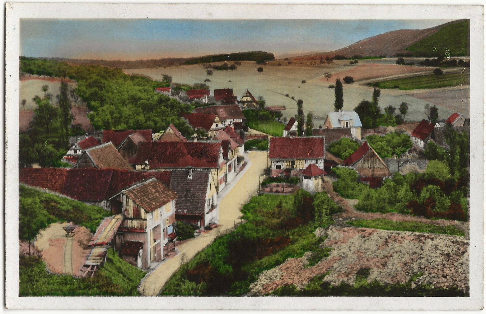 Plaque verre photo négatif noir & blanc 9x14 cm, Langensoultzbach, grande rue