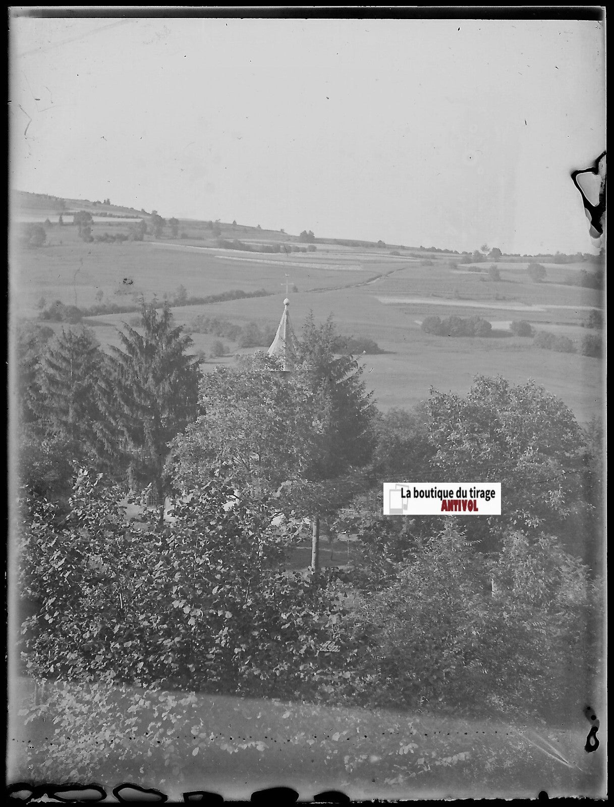 Paysage, France, Plaque verre photo ancienne, négatif noir & blanc 9x12 cm