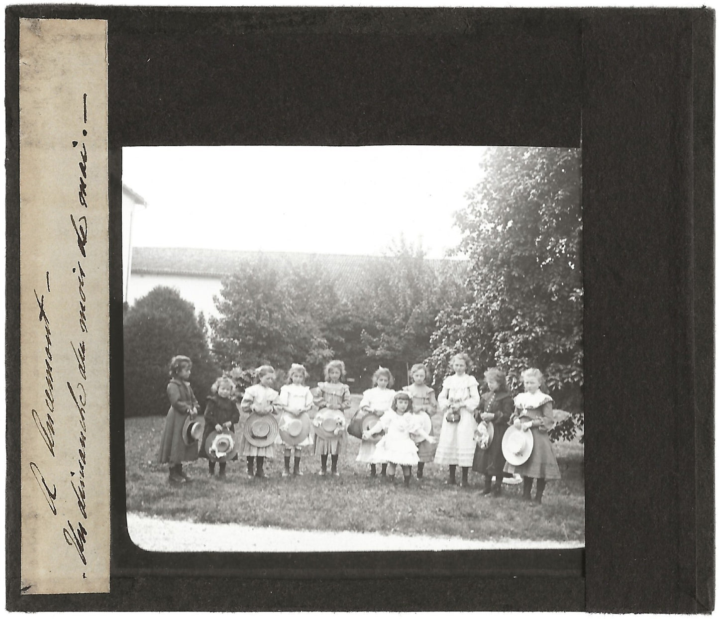 Groupe d'enfants, Ancemont, photo ancienne plaque de verre, positif 8,5x10 cm