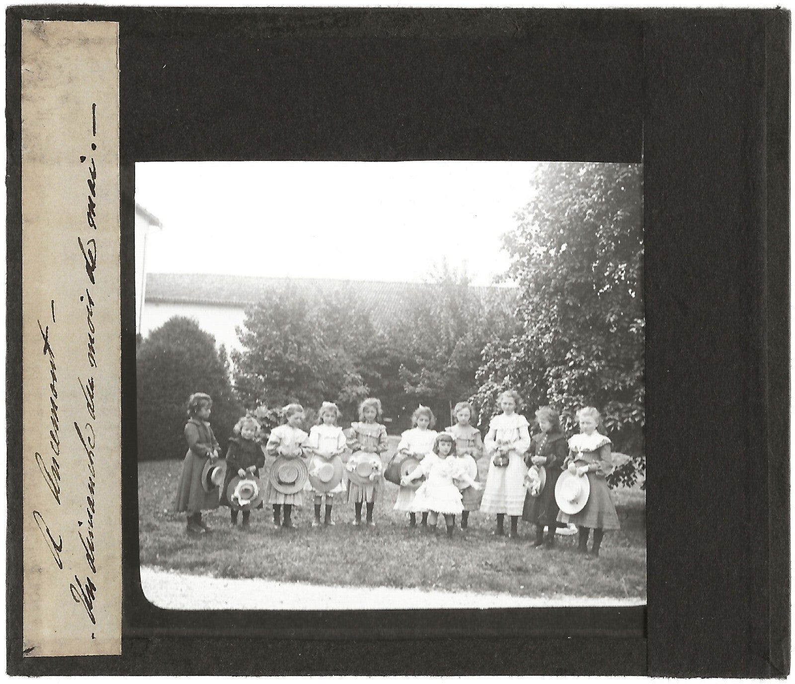 Groupe d'enfants, Ancemont, photo ancienne plaque de verre, positif 8,5x10 cm