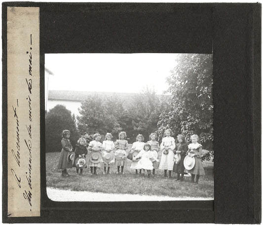 Groupe d'enfants, Ancemont, photo ancienne plaque de verre, positif 8,5x10 cm
