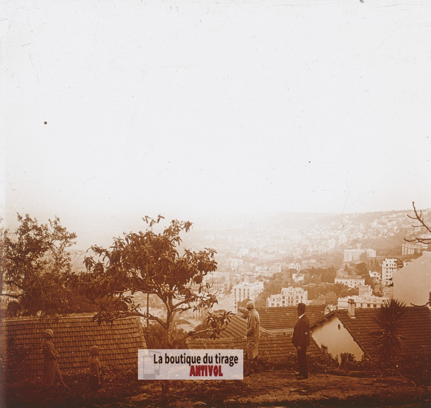 Sur les hauteurs d'Alger, Algérie, plaque verre photo ancienne stéréo 6x13 cm