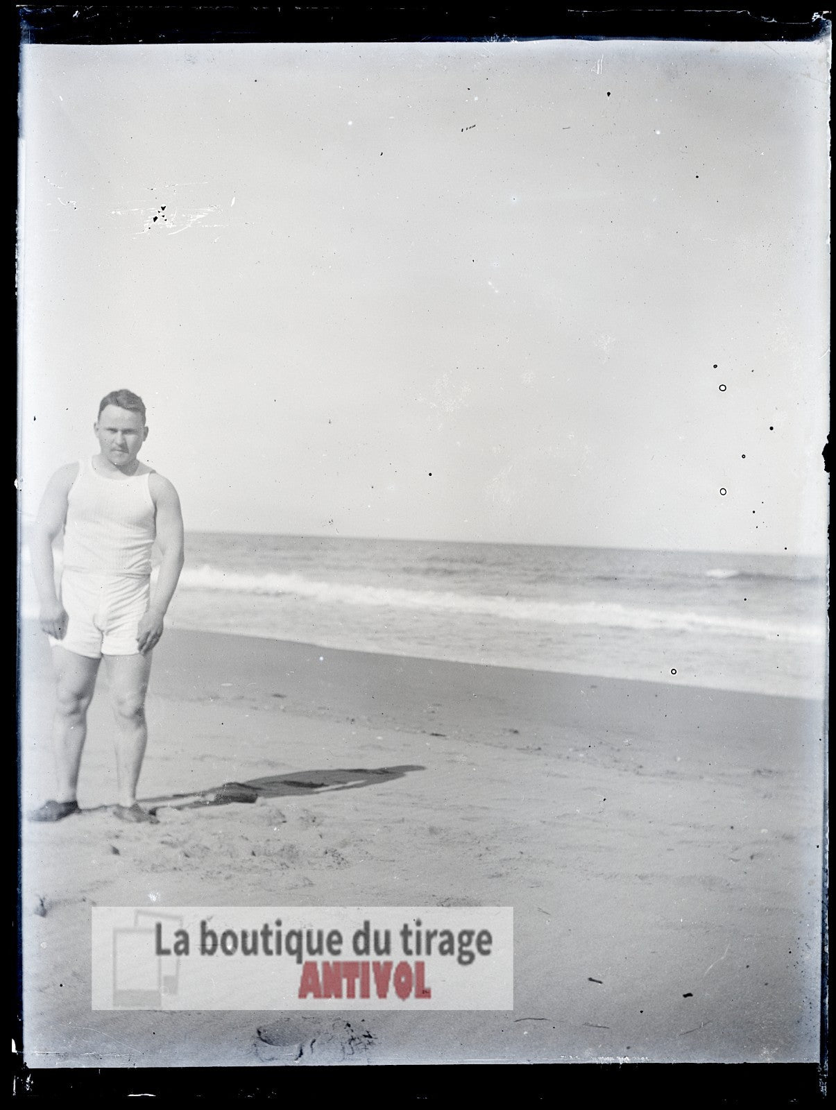 Homme, mer, Oran, Algérie, plaque verre, photo ancienne, négatif 9x12 cm