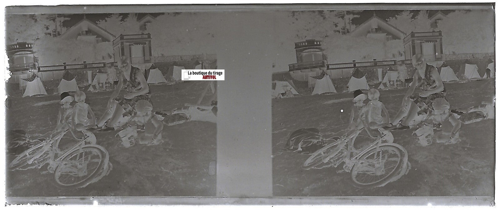 Saint-Palais-sur-Mer, Plaque verre stéréo, négatif noir & blanc 4,5x10,7 cm