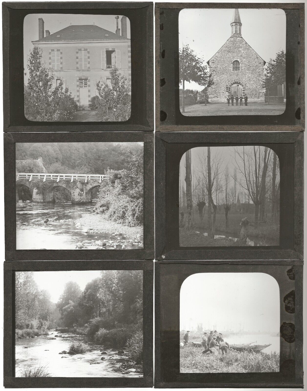 Campagne, voyage France, photos plaques de verre, lot 10 positifs 8,5x10 cm