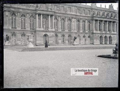Façade du château de Versailles, plaque verre photo ancienne, négatif 9x12 cm