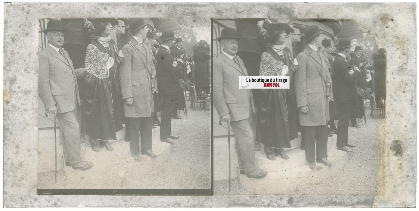 Jour de course, Longchamp, Paris, plaque verre stéréoscopique, positif 8,5x17 cm