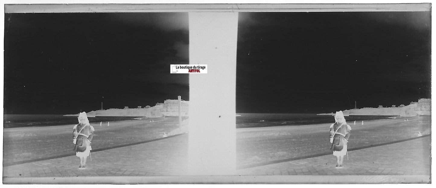 Biarritz, Océan, Plaque verre photo stéréo, négatif noir & blanc 4,5x10,7 cm