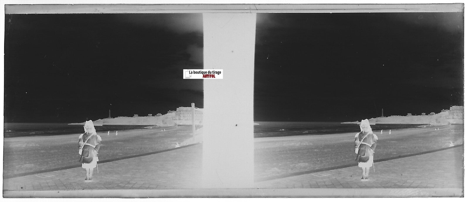 Biarritz, Océan, Plaque verre photo stéréo, négatif noir & blanc 4,5x10,7 cm
