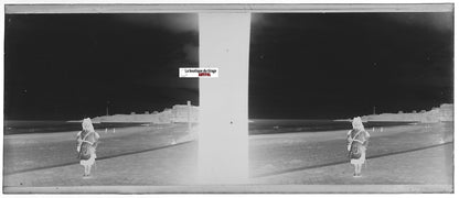 Biarritz, Océan, Plaque verre photo stéréo, négatif noir & blanc 4,5x10,7 cm