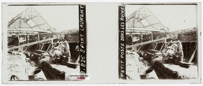 Saint-Laurent, vers Arras, guerre WW1, plaque verre stéréo, photo 4,5x10,7 cm