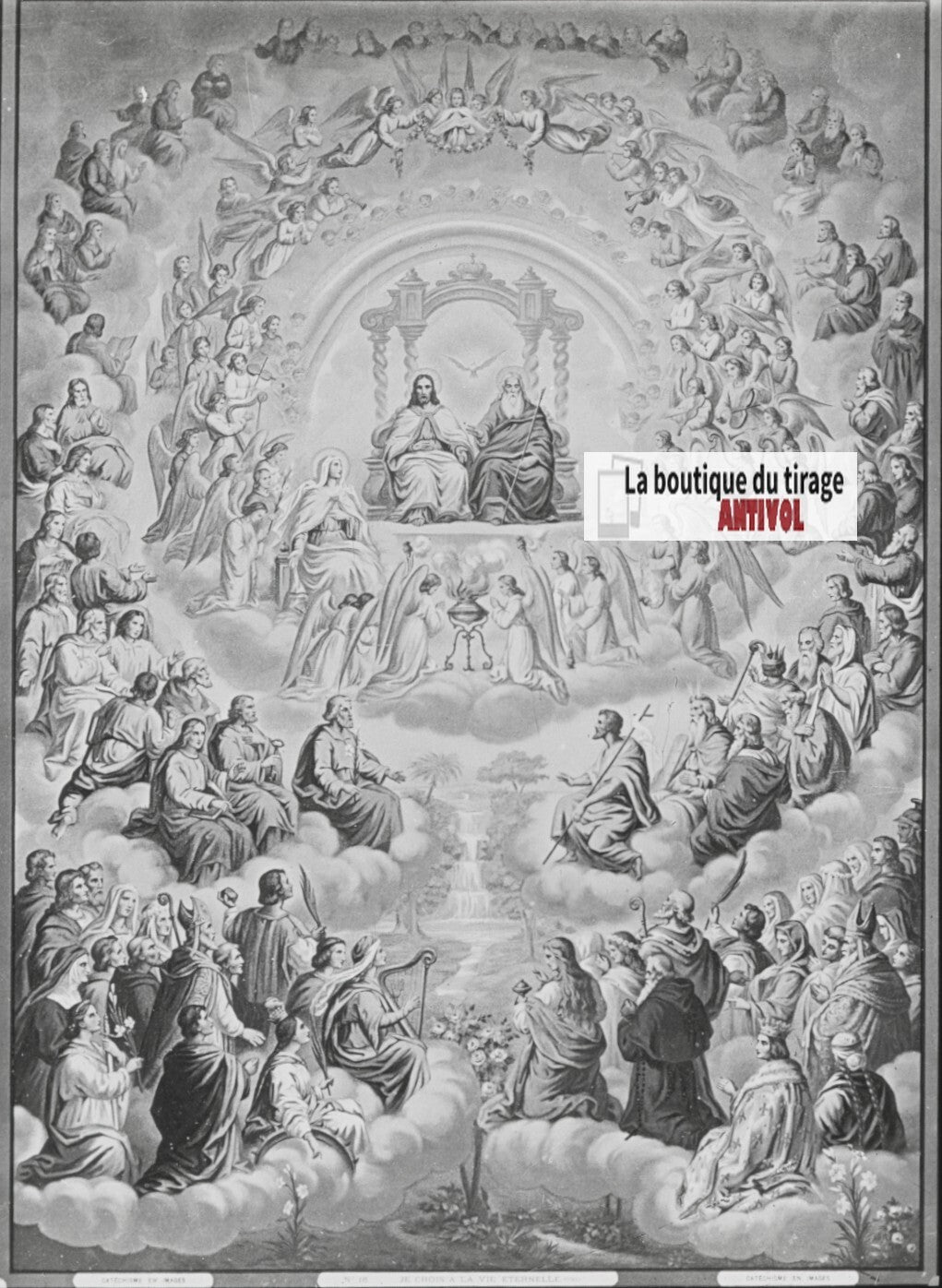 Scène religieuse, catéchisme, dessin peinture, plaque verre, positif 8,5x10 cm