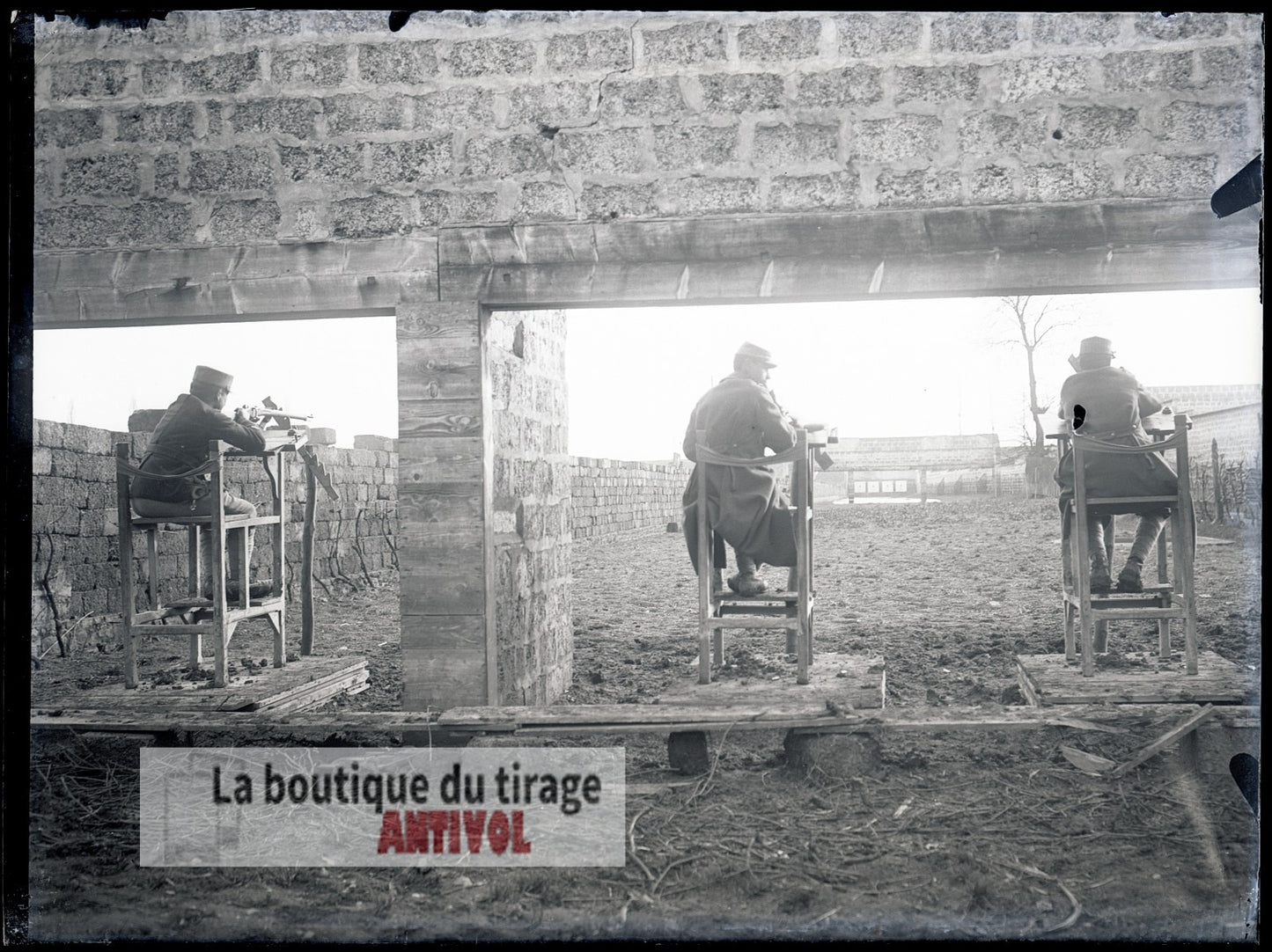 Exercice militaire, tir fusil, plaque verre, photo ancienne, négatif 9x12 cm